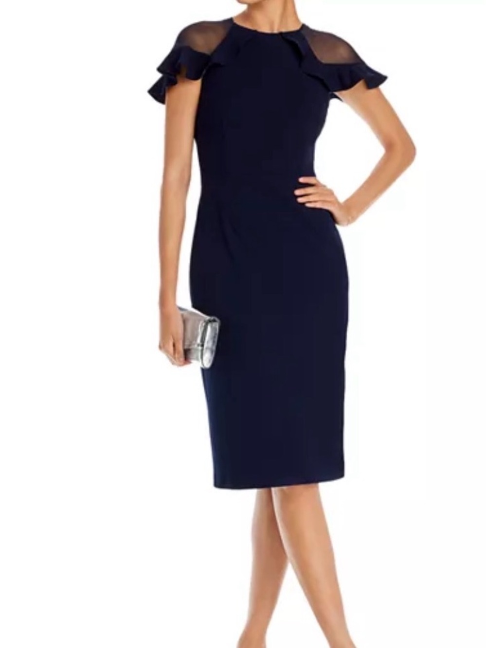 Eliza J Navy Sheath Dress with Ruffle Sleeves